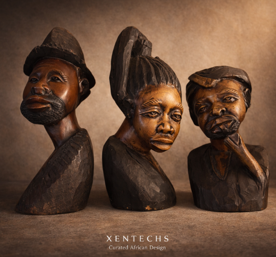 Ubuntu Heritage Trio – Hand-Carved Stone Bust Collection